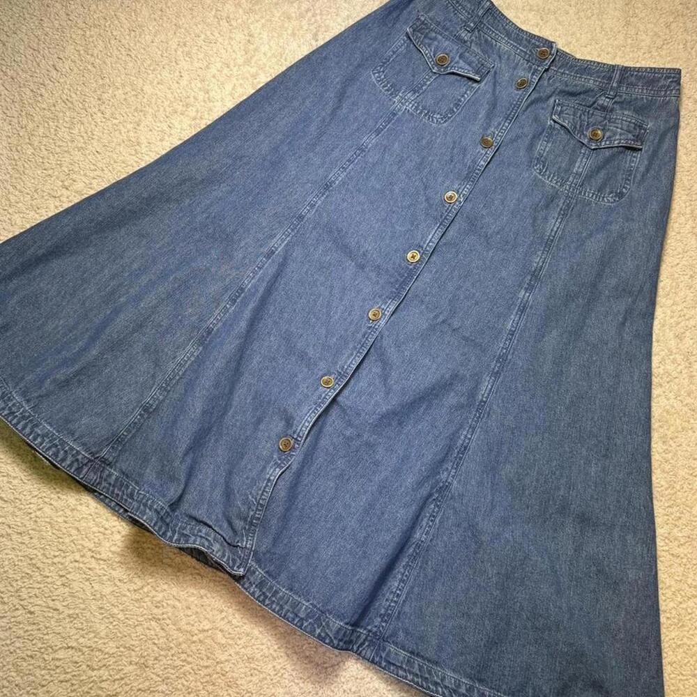 Vintage 90s Jones New York Medium Wash‎ Blue Denim Midi Skirt size 4